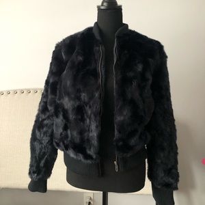 NWOT faux fur black bomber jacket